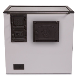 Tiilirakenteen teräskuorinen puuhella